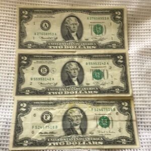 Bundle of 3  Two Dollars Bill year 1976 and 1995